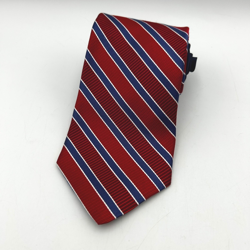 Tommy Hilfiger Necktie Red Blue Mens Striped Silk Preppy EUC